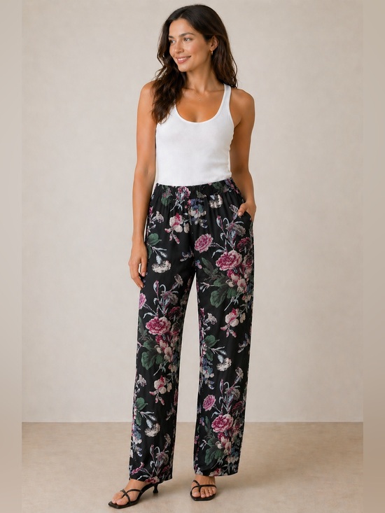 Pants - Ganni Black Floral Pants Size Small Sheer High Rise Tapered Trouser